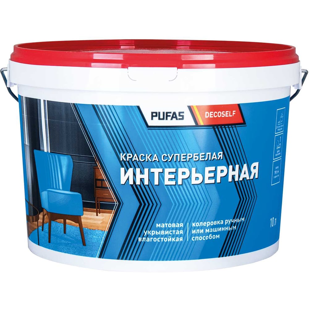 Изображение товара Краска интерьерная Pufas Decoself мороз 10л для стен и потолков