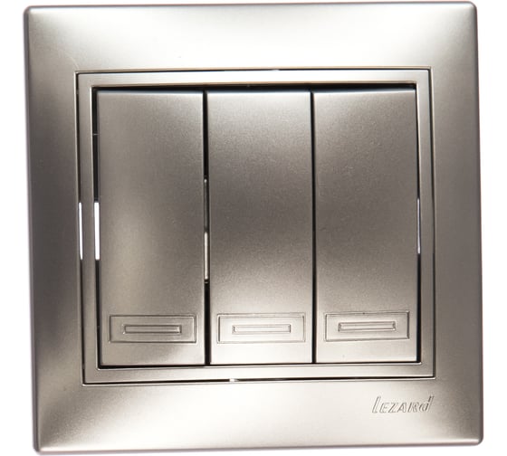 Изображение товара Тройной выключатель Lezard MIRA серый металлик, со вставкой 701-1010-109