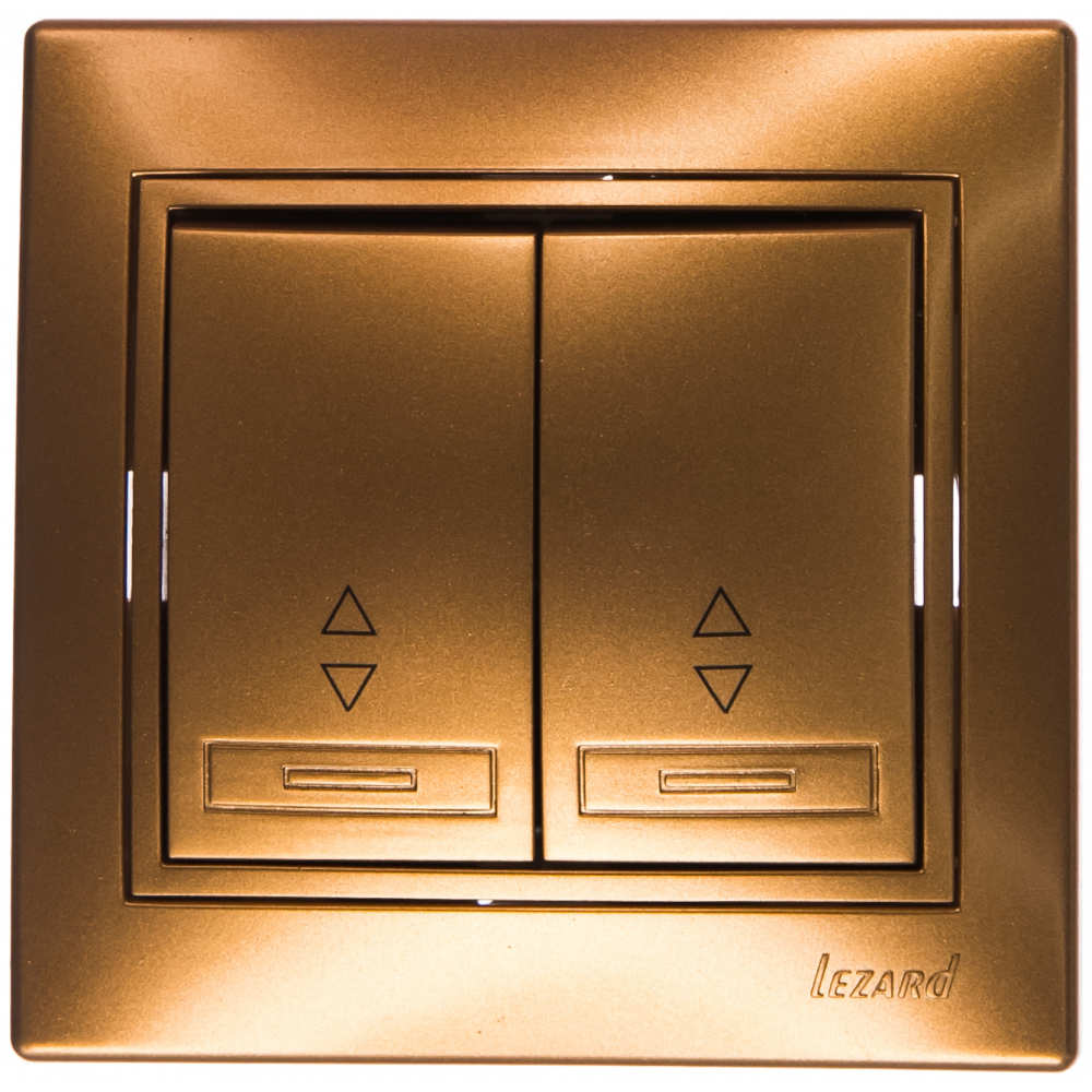 фото Двойной выключатель lezard mira проходной, золотой металлик, со вставкой 701-1313-106