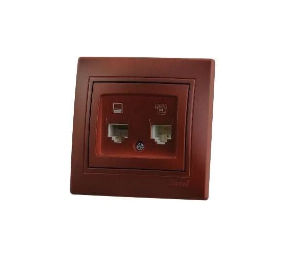 Изображение товара Розетка Lezard MIRA компьютер+телефон, вишня 701-0601-143