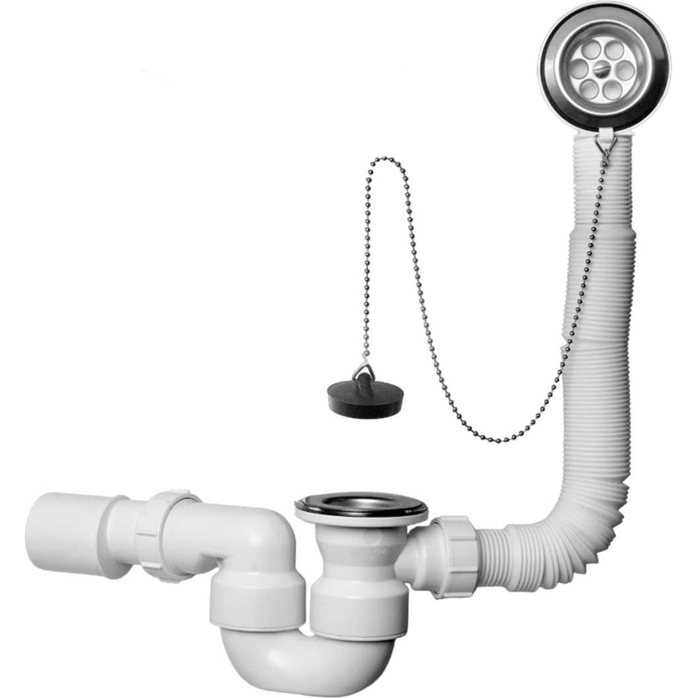 Изображение товара Слив-перелив McAlpine неразборный с раздвижным переливом, L380-700 х 34 мм, нержавеющая решетка, пробкой и цепью, MRB1-EX