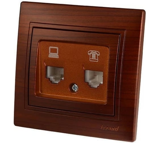 Изображение товара Розетка Lezard MIRA компьютер+телефон, махагон 701-0505-143