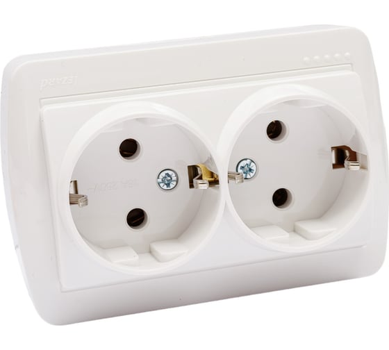 Изображение товара Двойная розетка Lezard DEMET с заземлением, закрытый корпус, белый 711-0200-127