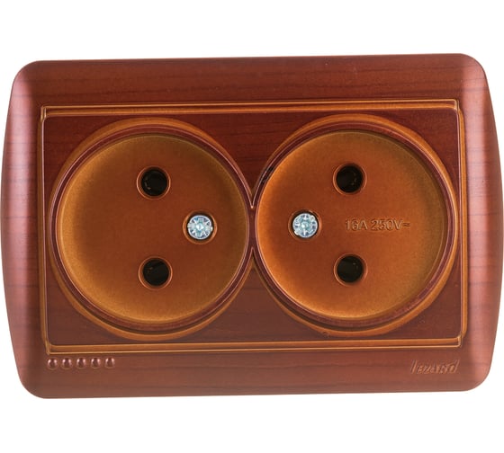 Изображение товара Двойная розетка Lezard DEMET без заземления, закрытый корпус, махагон 711-0500-128