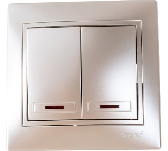 Изображение товара Двойной выключатель с подсветкой Lezard MIRA жемчужно-белый, перламутровый, со вставкой 701-3030-112