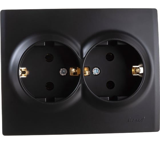 Изображение товара Двойная розетка Lezard KARINA с заземлением, ПБТ, чёрный бархат 707-4200-127B