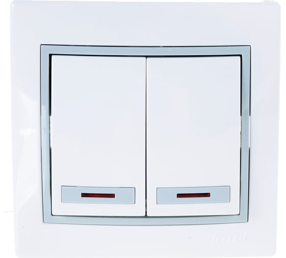 Изображение товара Двойной выключатель с подсветкой Lezard MIRA с серой вставкой, белый 701-0215-112