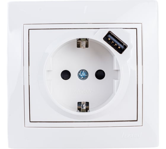 Изображение товара Розетка Lezard MIRA с заземлением + USB разъём, белый 701-0202-181
