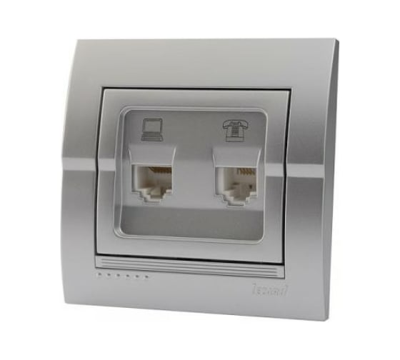 Изображение товара Розетка Lezard DERIY компьютер+телефон, серебристый металлик 702-2828-143