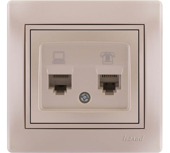 Изображение товара Розетка LEZARD MIRA компьютер+телефон, со вставкой, жемчужно-белый перламутр 701-3030-143