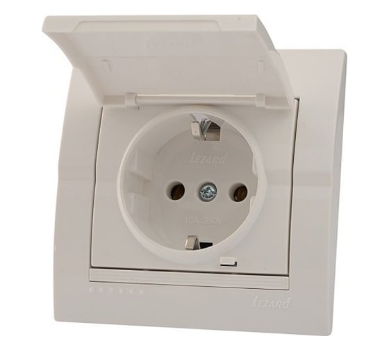 Изображение товара Розетка Lezard DERIY с заземлением, с крышкой, белый 702-0202-123B