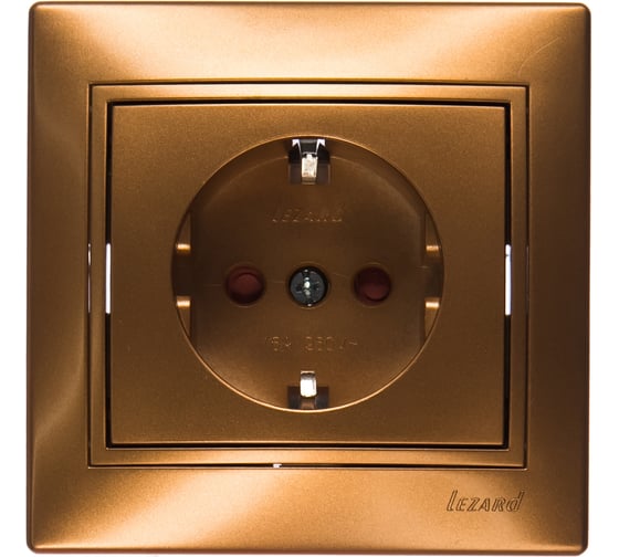 Изображение товара Розетка Lezard, MIRA, с защитой от детей, керамика, золотой металлик, со вставкой, 701-1313-124
