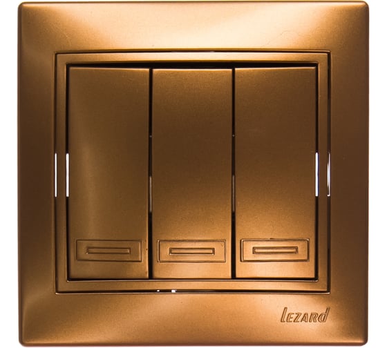 Изображение товара Выключатель Lezard, MIRA. тройной, золотой металлик, со вставкой, 701-1313-109