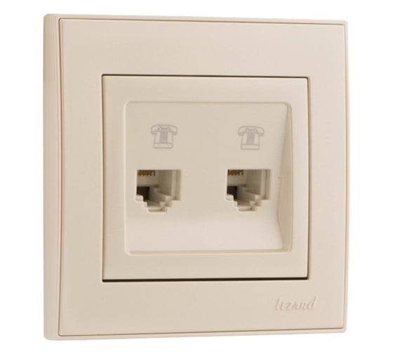 Изображение товара Двойная телефонная розетка Lezard DERIY евро, жемчужно-белая, металлик 702-3030-138