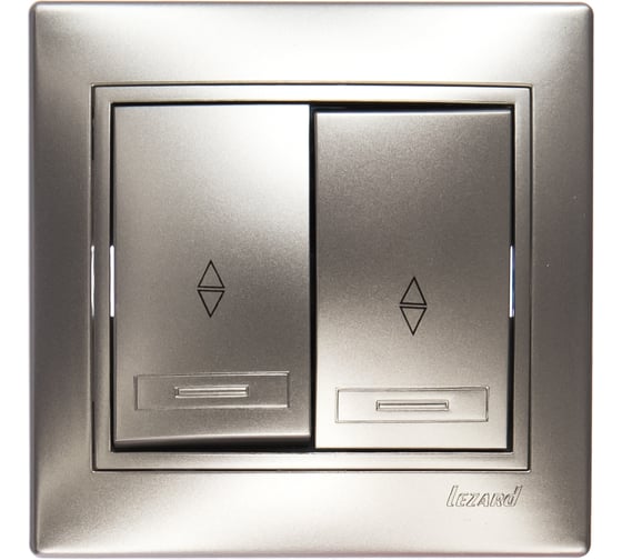 Изображение товара Двойной выключатель Lezard MIRA проходной, серый металлик, со вставкой 701-1010-106