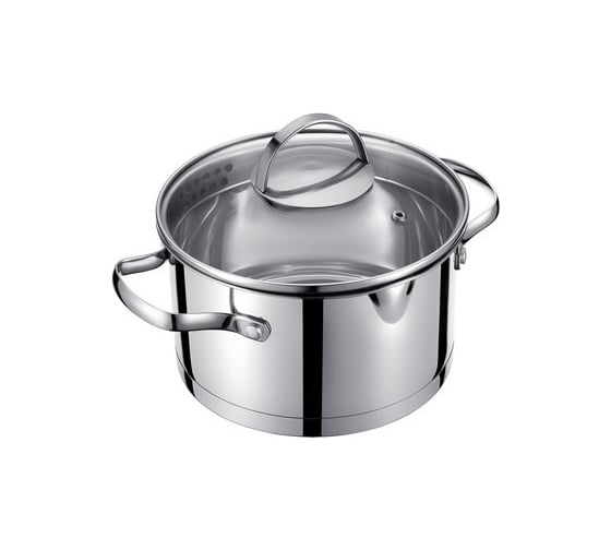 Изображение товара Кастрюля Regent Inox со стеклянной крышкой со сливом 4.7 л 22x12.5 см нержавеющая сталь стекло Linea TORINO 93-TOR-04