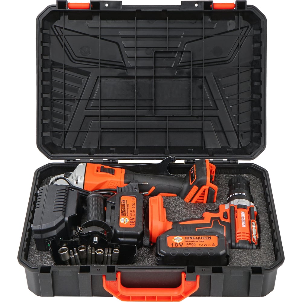 Изображение товара Набор инструментов KINGQUEEN 18В шуруповерт и угловая шлифмашина 2 предмета