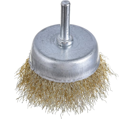 Изображение товара Щетка чашка со шпилькой (65 мм; латунированная витая проволока) для дрели КЕДР 208028