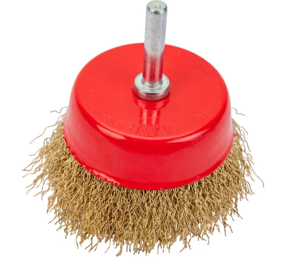 Изображение товара Щетка чашка со шпилькой (75 мм; латунированная витая проволока) для дрели КЕДР 208030