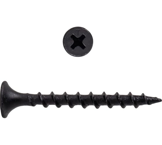 Изображение товара Саморез по дереву для ГКЛ Квадра черный, 3.5x32 мм, кopобка 100 шт., PH2, редкая резьба 35032100100H