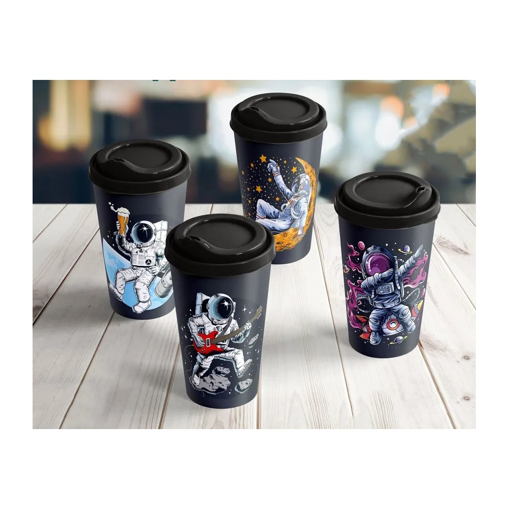 Изображение товара Комплект пластиковых стаканов Idiland IZI-GO 550 мл с декором, 4 шт.