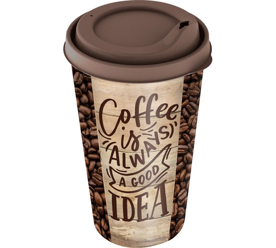 Изображение товара Комплект стаканов с крышкой Idiland IZI-GO 550 мл х 4 шт., с декором, темно-коричневый 241114824/01