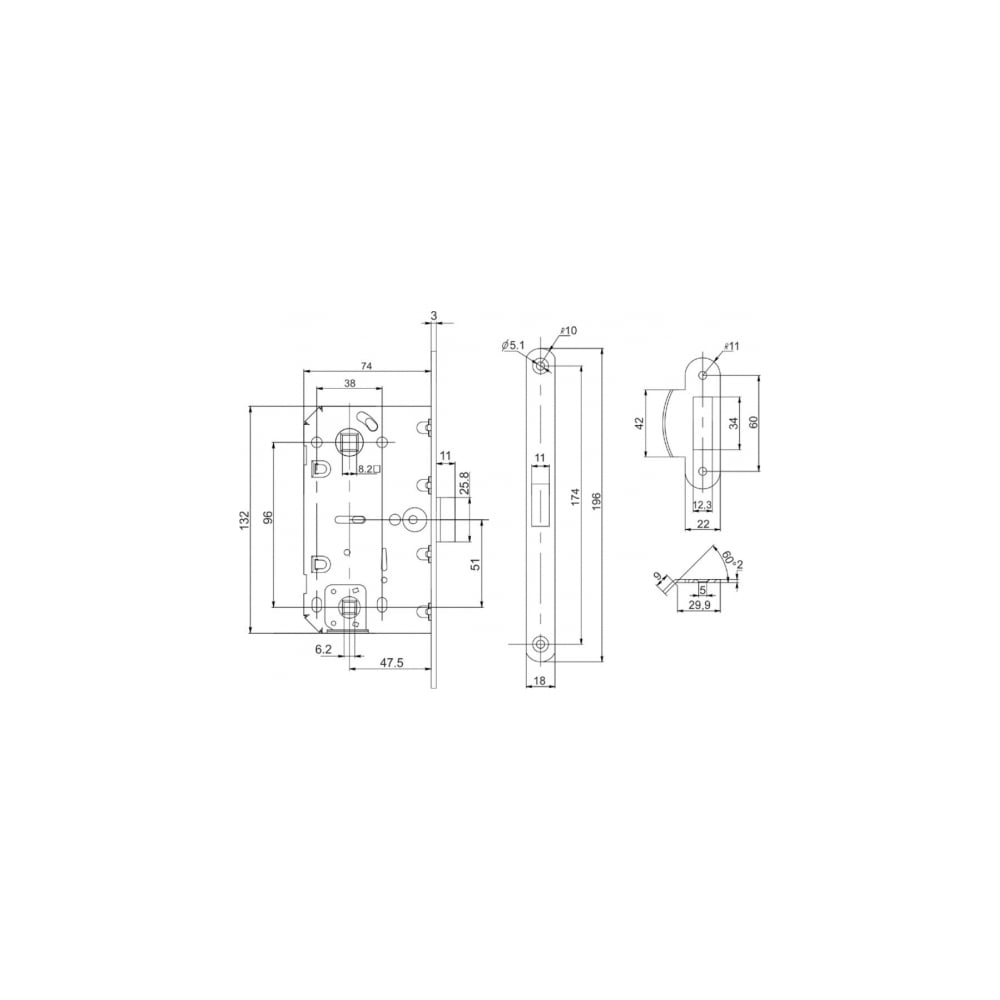 Изображение товара Защелка врезная PUNTO PL96WC-50/BL SSG сатин золото для межкомнатных дверей