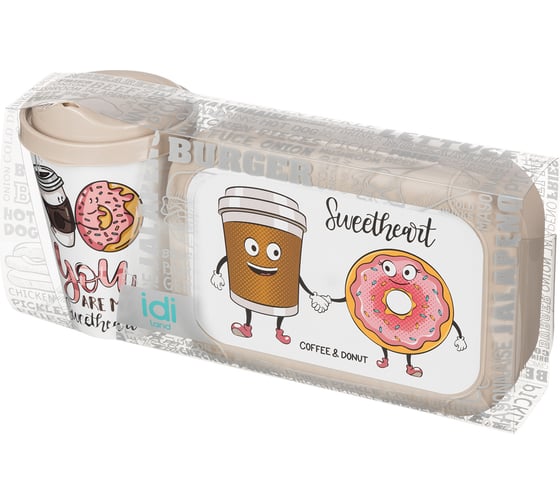 Изображение товара Набор Idiland стакан "IZI-GO" с крышкой, 420 мл, с декором + ланч-бокс 0.85 л, с декором, бежевый 241113627/01