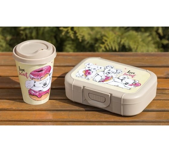 Изображение товара Набор Idiland стакан "IZI-GO" с крышкой, 420 мл, с декором + ланч-бокс 0.85 л, с декором, бежевый 241113727/01