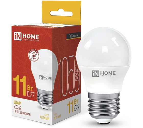 Изображение товара Светодиодная лампа IN HOME LED-ШАР-VC 11Вт 230В Е27 3000К 1050Лм 4690612020600