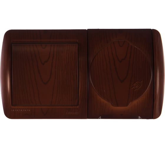 Изображение товара Выключатель и розетка Lezard NATA с заземлением, с крышкой, вишня, горизонтальный 710-0600-170