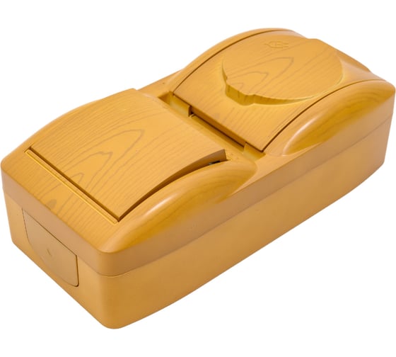 Изображение товара Выключатель и розетка Lezard NATA с заземлением, с крышкой, ольха, вертикаль 710-0700-172