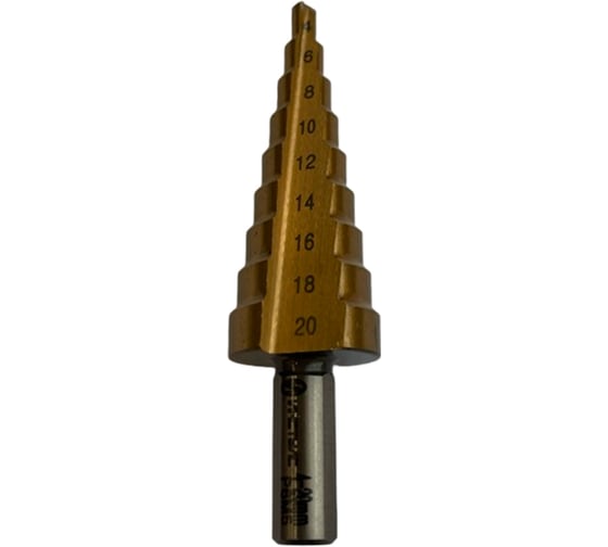 Изображение товара Сверло ступенчатое 4-20 мм, 9 ступеней, хв-к 8 мм, Р6М5 TiN ИНСТУЛС 00001845824