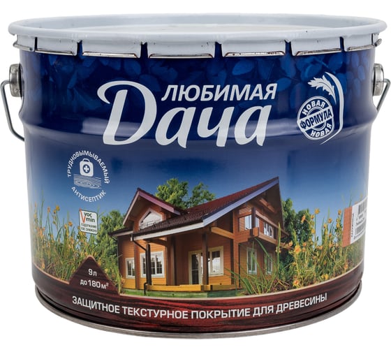 Изображение товара Защитно-декоративное покрытие Любимая Дача калужница, для древесины, полуматовое, 9 л 45315