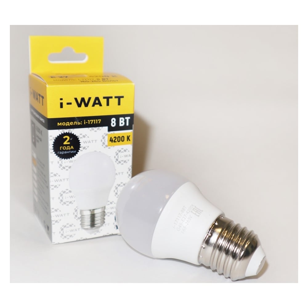 Изображение товара Светодиодная лампа I-WATT 8Вт 4200К G45 E27 для общего освещения