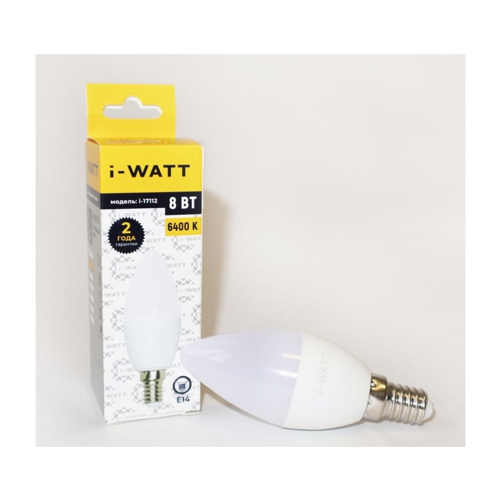Изображение товара Светодиодная лампа I-WATT 8Вт 6400К свеча E14 для общего освещения