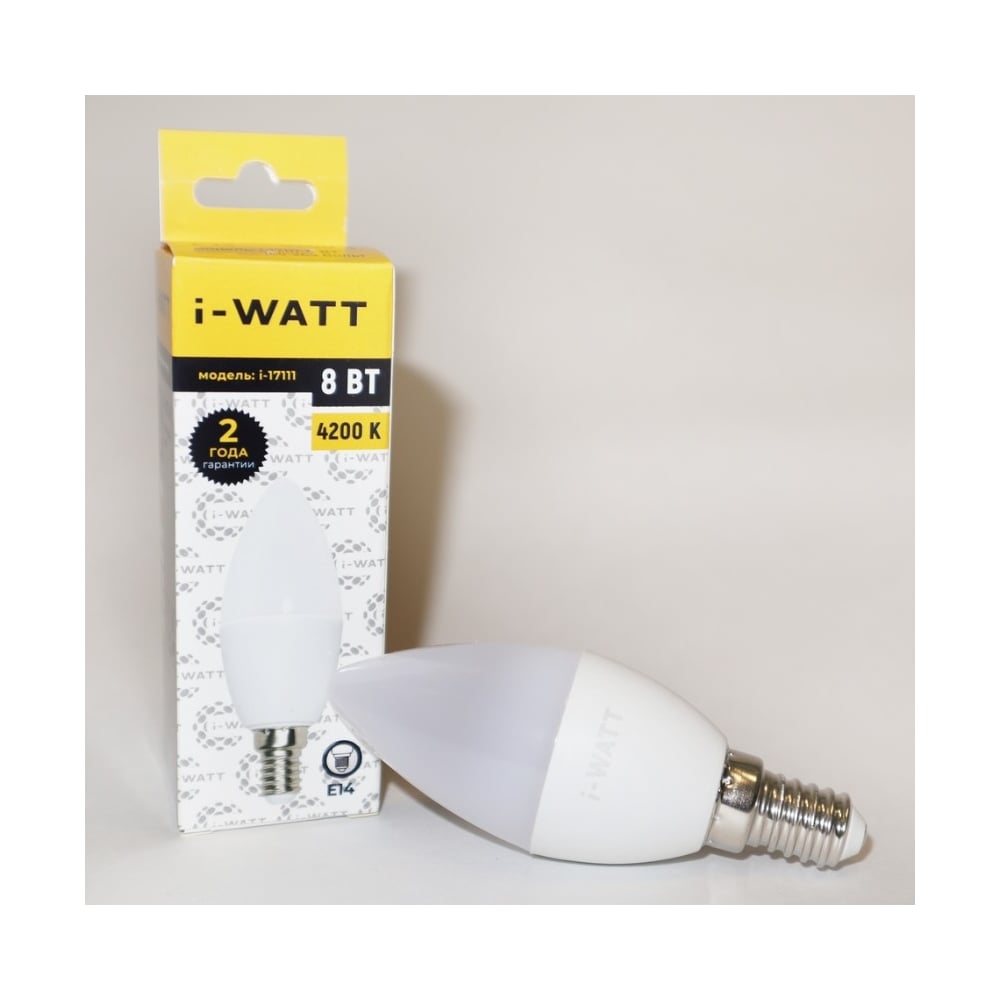 Изображение товара Светодиодная лампа I-WATT 8Вт 4200К E14 свеча для общего освещения