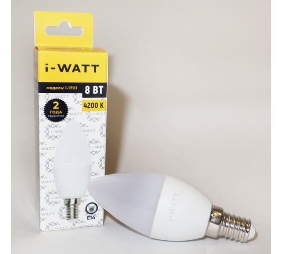 Изображение товара Светодиодная лампа I-WATT 8Вт 4200К 165-265V C37 E14 свеча i-17111