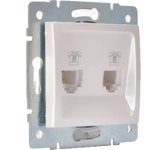 Изображение товара Розетка Lezard KARINA, телефонная, двойная, евро, жемчужно-белый перламутр, 707-3088-138