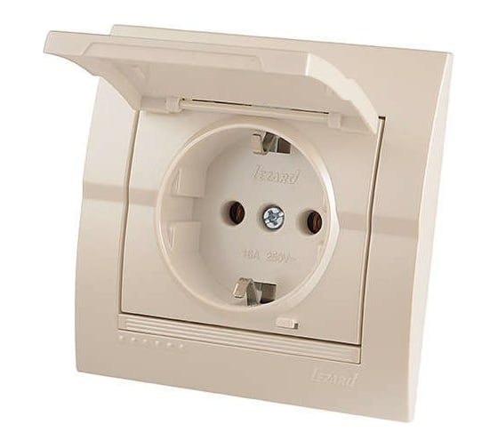 Изображение товара Розетка Lezard, DERIY, с/з, с крышкой, жемчужно-белая, металлик, 702-3030-123B