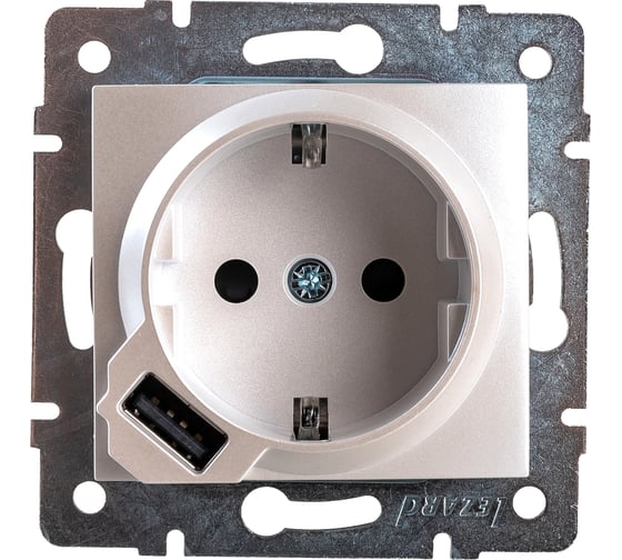 Изображение товара Розетка + USB разъём Lezard, KARINA, с/з, жемчужно-белый перламутр, 707-3088-181