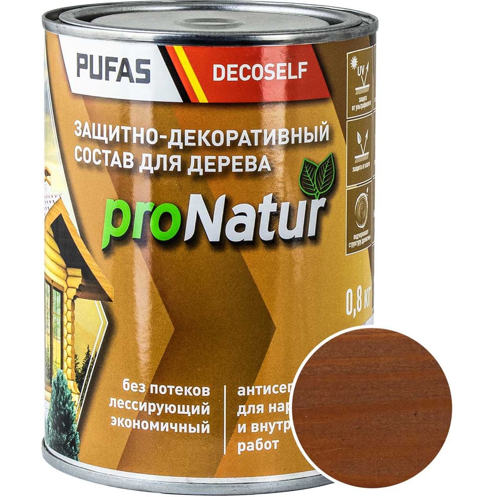 Изображение товара Лессирующий антисептик для дерева Pufas орех Decoself 0, 8л - защита и декоративное покрытие