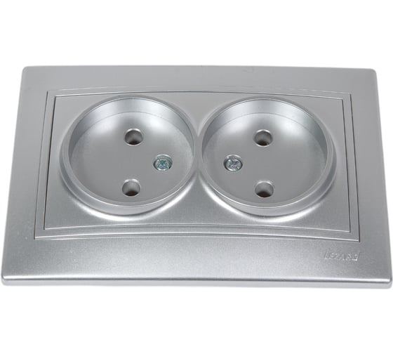 Изображение товара Двойная розетка Lezard MIRA, без заземления, керамика, со вставкой, металлик серый 701-1010-128