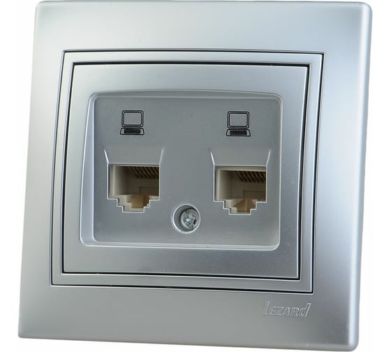 Изображение товара Двойная компьютерная розетка Lezard MIRA металлик серый, со вставкой 701-1010-141
