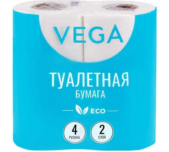 Изображение товара Туалетная бумага Vega Эко 2 слоя, 4 шт, 15 м, тиснение, белая 315616