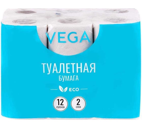 Изображение товара Туалетная бумага Vega Эко 2 слоя, 12 шт, 15 м, тиснение, белая 315617