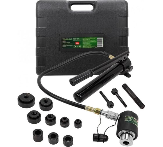 Изображение товара Пробойник гидравлический с насосом Rockforce 11т, Ø22, 27.5, 34, 43, 49, 60мм, сталь -1.6мм, медь/алюминий-3.2мм,ход штока-20мм,в кейсе RF-71002D(56541)