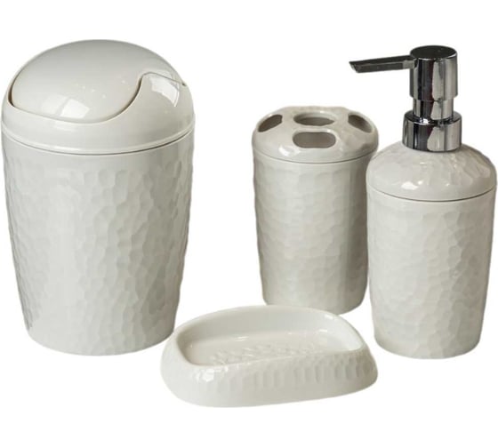 Изображение товара Набор для ванной комнаты Idiland Tule №2: контейнер для мусора, диспенсер, мыльница, стакан для щеток (светло-серый) 241301821/03