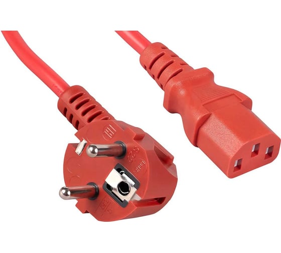 Изображение товара Кабель питания компьютера Cabeus (Schuko+C13) (3x0.75), красный, 1.8м PC-186-VDE-1.8M-RD