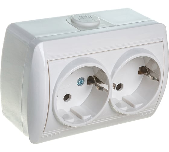 Изображение товара Двойная розетка Lezard NATA, с заземлением, закрытый корпус, керамика, белый, 710-0200-127